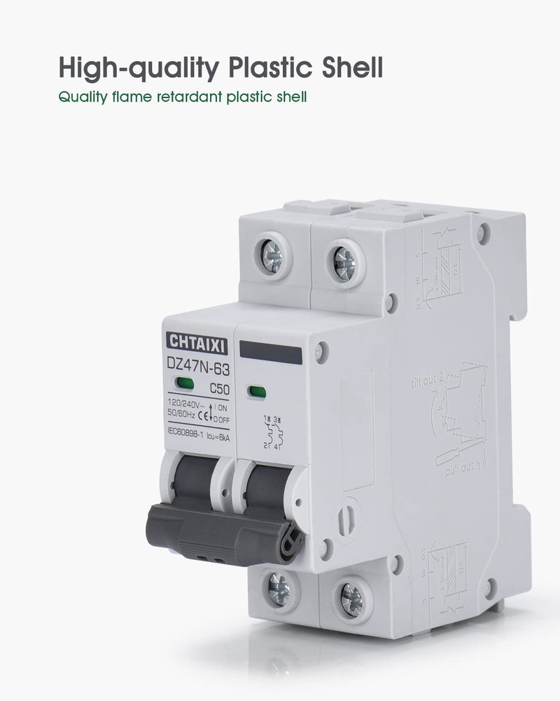 CHTAIXI AC Miniature Circuit Breaker, 40 Amp 120V/240V 2 Pole DIN Rail Mount Circuit Breaker, Thermal Magnetic Trip, Solar AC Disconnect Switch MCB C40 - Image 5